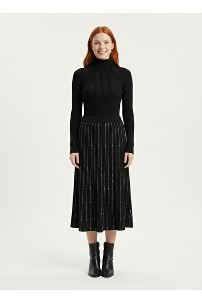 Neden Tekstil Γυναικεία μίντι πλισέ μαύρη φούστα