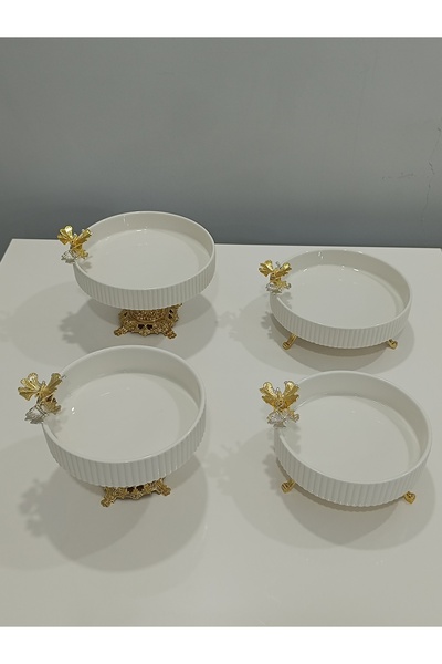 PARILTI HOME COLLECTİON 4-Piece Butterfly, Daisy Figured Porcelain, Serving P...