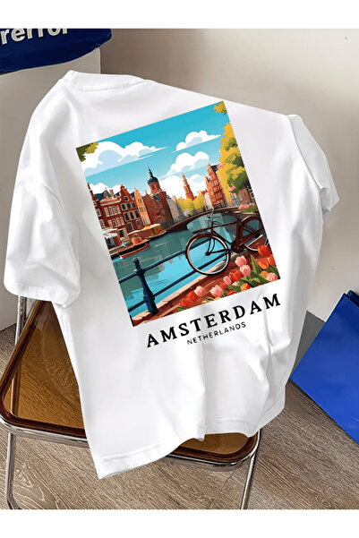 gencerco Ανδρικό μπλουζάκι Amsterdam Graffiti Design με στάμπα Premium Oversize