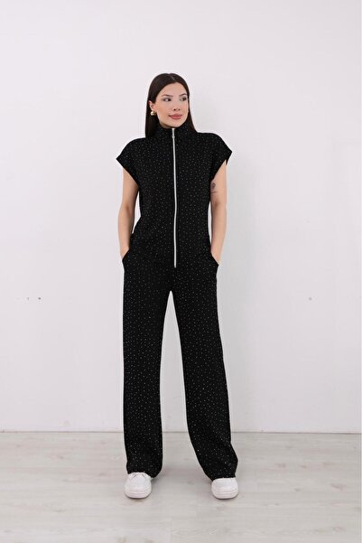 OTAKU Stone Embellished Zippered High-Neck Vest and Pants Comfortable Fit Sum...