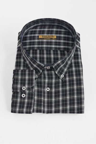 TOUSUS Large Size Black Plaid Cotton Men's Shirt (Btl-7127-Tss)