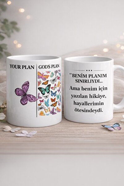 uğurlu dükkan My Plan l God's Plan Kelebek Çift Baskılı Kupa