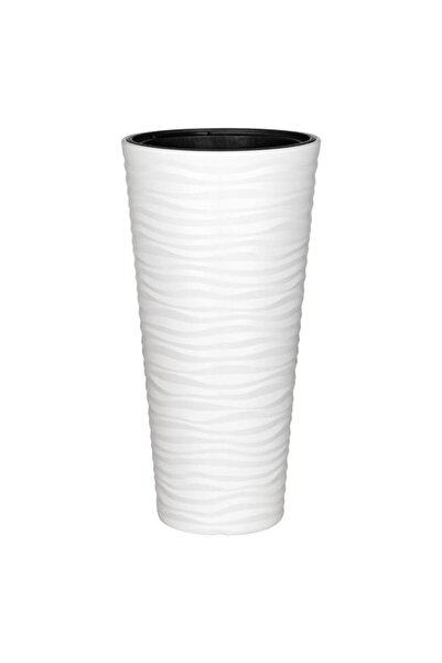 OEM Ghiveci conic din plastic alb cu dungi de zebră Ø35 x 69 cm - 85 L