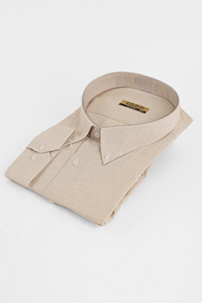 TOUSUS Large Size Beige - White Cotton Men's Shirt (Btl-7122-Tss)