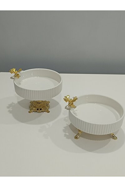 PARILTI HOME COLLECTİON 2-Piece Butterfly, Daisy Figured Porcelain, Serving P...
