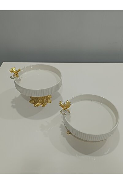 PARILTI HOME COLLECTİON 2-Piece Butterfly, Daisy Figured Porcelain, Serving P...