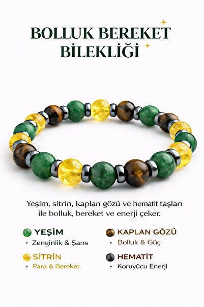 Zeren Design Bolluk & Bereket Bilekliği – Doğal Taş Şans ve Para Çekim Bileklik