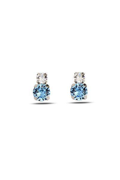 SERYN Aquamarine Işıltısı Çift Taşlı Gümüş Küpe