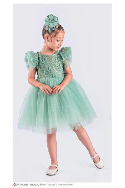 EXTRAÇARŞI Φόρεμα για πάρτι κοριτσιών με απλικέ λουλούδια, στολή για γενέθλια...