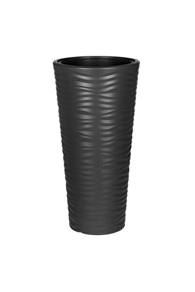 OEM Ghiveci conic din plastic antracit cu dungi Ø30 x 57 cm - 51 L