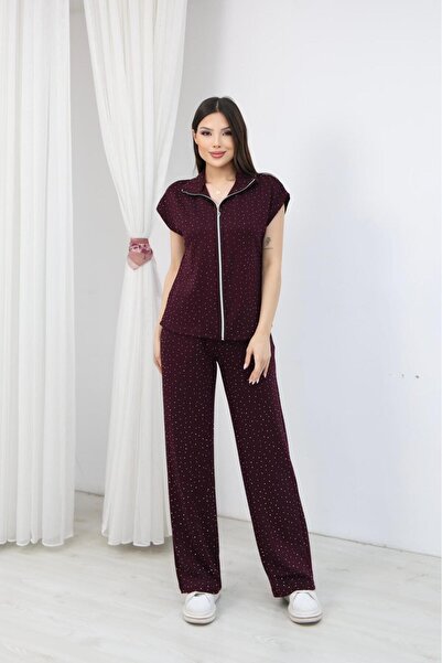 OTAKU Stone Embellished Zippered High-Neck Vest and Pants Comfortable Fit Sum...