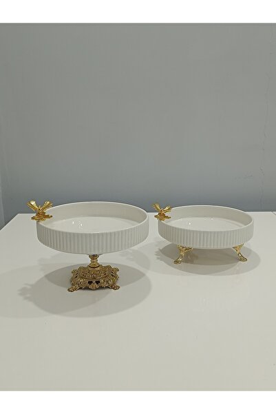 PARILTI HOME COLLECTİON 2-Piece Butterfly, Daisy Figured Porcelain, Serving P...