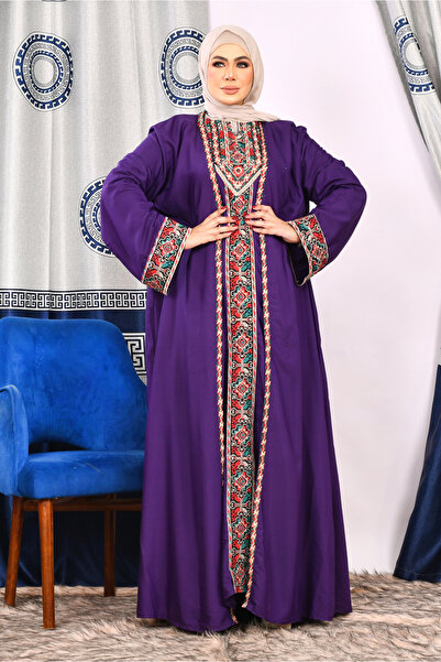 AsrymShop عباية حمالة كت + كارديجان استقبال بيتي قطن فسكوز خفيف موف
