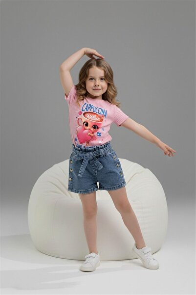 LİLLYPİCCA Κοριτσίστικο μπλουζάκι με στάμπα και τζιν σορτς, σετ 2 τεμαχίων