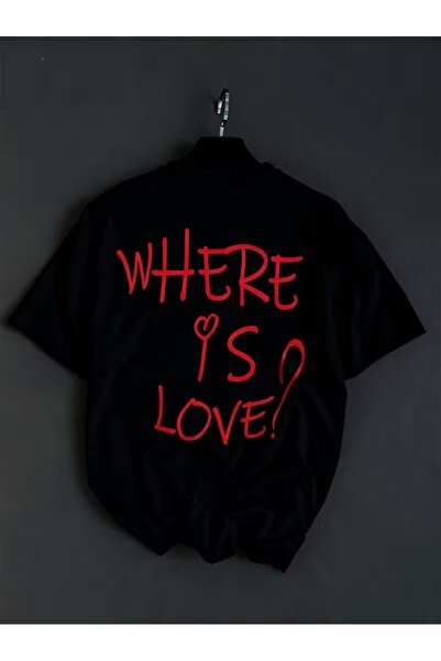 AEMİ Unisex μπλουζάκι με στάμπα "Where Is Love " και φαρδιά λαιμόκοψη