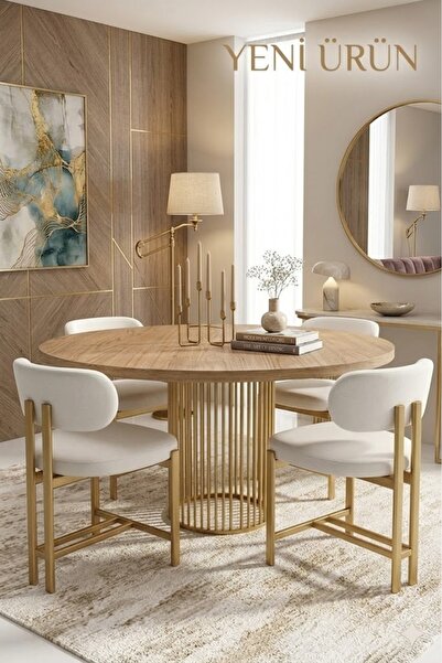 EDMONDA EV AKSESUAR LİZA GOLD METAL MUTFAK MASASI TAKIMI YEMEK ODASI TAKIMI 1...