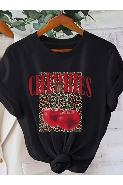 PAVRO Μπλουζάκι Unisex Ποιοτικό υφασμάτινο μπλουζάκι με στάμπα λεοπάρ κεράσι,...