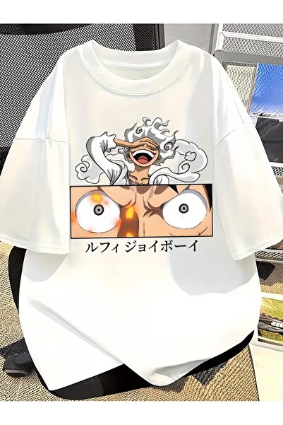 AEMİ Μπλουζάκι Unisex με στάμπα Anime, Oversize, με λαιμόκοψη ποδηλάτου