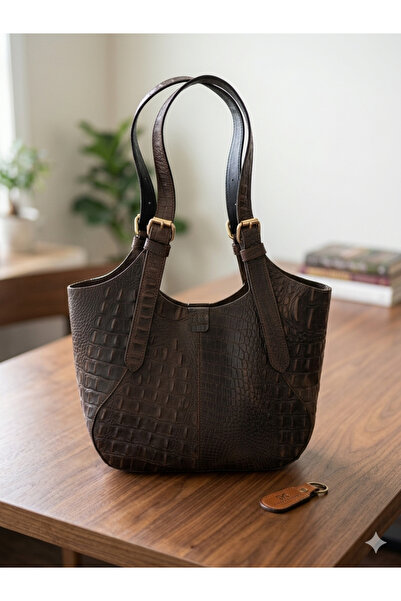 aysefe Γυναικεία τσάντα ώμου από γνήσιο δέρμα με σχέδιο κροκόδειλου, χειροποί...