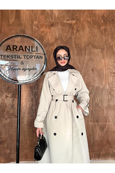 hacer ayaydın Γυναικεία καμπαρντίνα με διπλό γιακά, φορητή ζώνη και κουμπιά