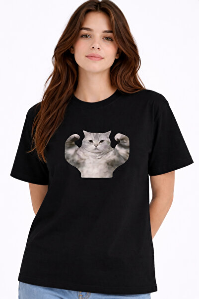 NEVERMIND Women's T-Shirt Printed Cat Pattern Basic Daily Comfortable 100% Co...