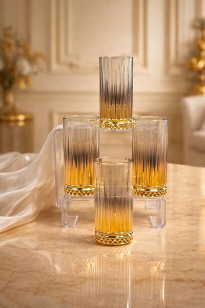 rova tr Paşabahçe Saray Series 4-Piece 280 ml Titanium Coated Luxury Glass Wa...