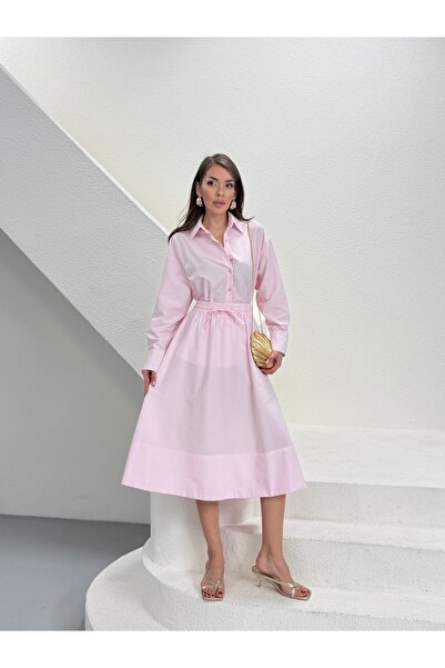 NEW STATION Remoda Terrycotton Slit Midi Skirt Shirt Set