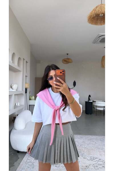 Buket Teke Γκρι πλισέ σορτς φούστα μοντέλο ZR