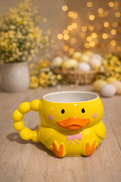 İZart Sari Ördek 3D Special Embossed Fully Handmade Ceramic Mug