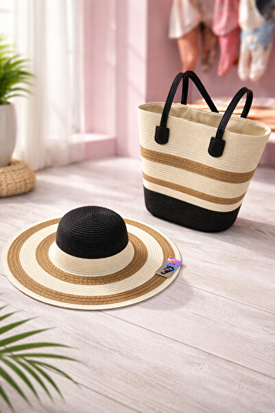 Prahar Γυναικείο Ψάθινο Καπέλο και Τσάντα Παραλίας, Σετ 2 τεμαχίων