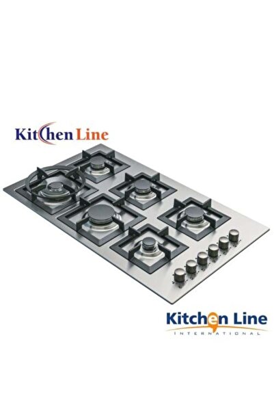 Kitchen Line موقد غاز من الفولاذ المقاوم للصدأ بطول 90 سم مع 6 شعلات، شوايات ...