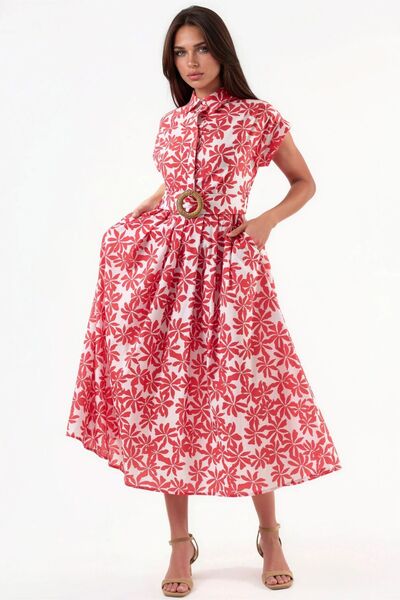 Hiccup BUSEM Floral A-Line Midi Dress with Belt