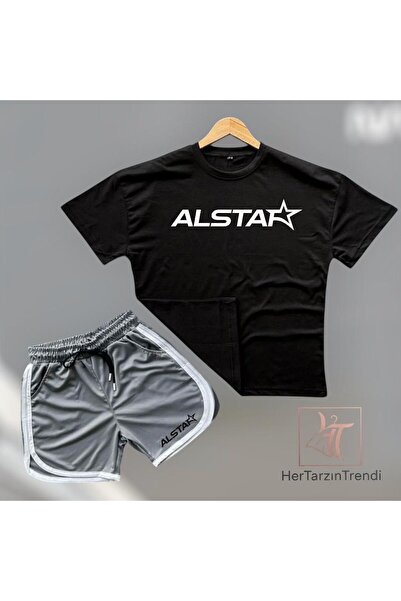 HerTarzınTrendi Unisex ALSTAR Σετ μπλουζάκι και σορτς με στάμπα Crew Neck Ove...