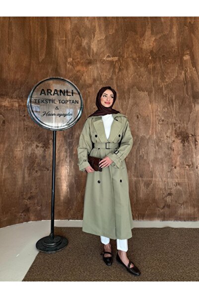 hacer ayaydın Γυναικεία καμπαρντίνα με διπλό γιακά, φορητή ζώνη και κουμπιά