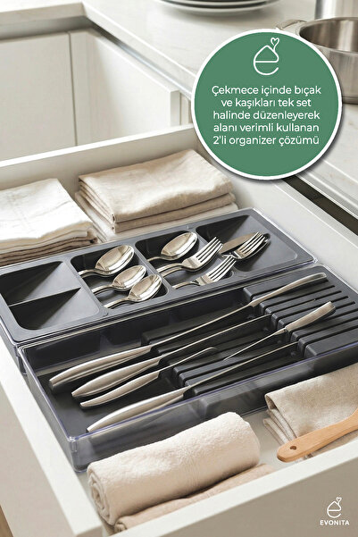 EVONİTA Σετ οργάνωσης στενού συρταριού για μαχαιροπίρουνα και μαχαίρια, Μακρύ...