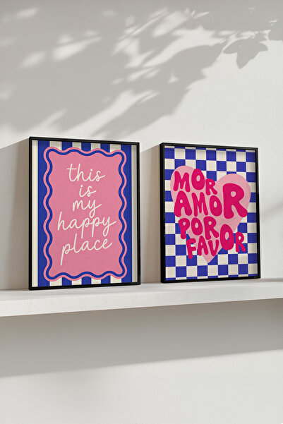 STARYUNA Σετ δύο τυπογραφικών τραπεζιών με θέμα την αγάπη και την ευτυχία με ...