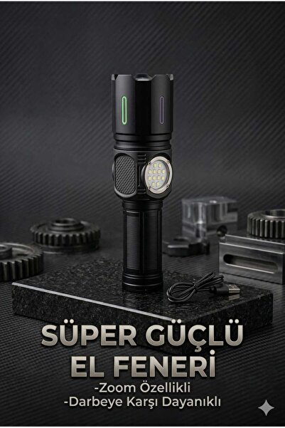 FAVBOX Güçlü Led El Feneri Yüksek Güç Işık Şarj Edilebilir Taktik El Feneri K...