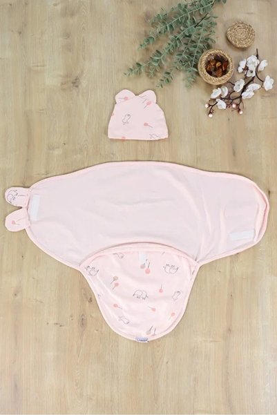 biyan collection 100% Cotton Swaddle Blanket with Hat, for 0-3 Months Baby, Velcro Fastener, Soft Breathable Combed Cotton Fabric