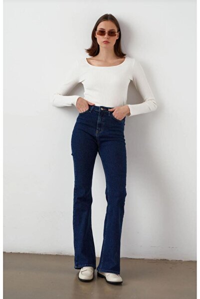 MAY JEAN Women's Flare Flexible Navy Blue Spanish-Style High Waist Tightening...