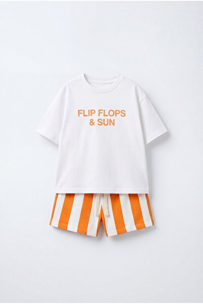 Magu Σετ σορτς με βαμβακερό λευκό μπλουζάκι με στάμπα για αγόρια