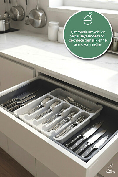 EVONİTA Ρυθμιζόμενη θήκη για μαχαιροπίρουνα με συρτάρι, επεκτάσιμος οργανωτής...