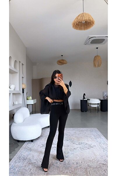 Buket Teke Μαύρο κολάν παντελόνι με ολόσωμη ζώνη σύσφιξης και σχισμή στο τελε...