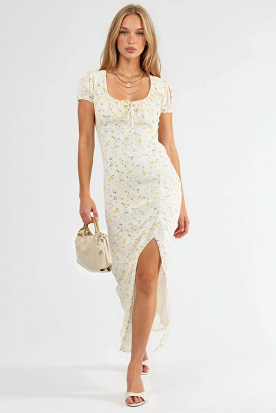 Hiccup BUSEM Φόρεμα μίντι με λαιμόκοψη U και λεπτομέρεια δεσίματος με φλοράλ ...