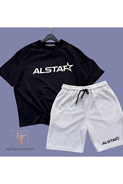 HerTarzınTrendi Unisex ALSTAR Σετ μπλουζάκι και σορτς με στάμπα Crew Neck Ove...