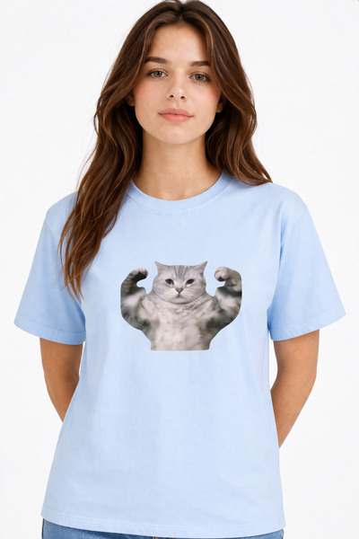 NEVERMIND Γυναικείο μπλουζάκι με στάμπα γάτας, βασικό, καθημερινό, άνετο, 100...