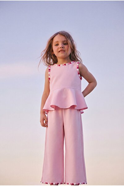 Magu Κοριτσίστικο Βαμβακερό Σετ Μπλούζα-Παντελόνι με Λεπτομέρεια Ροζ Καρδιά