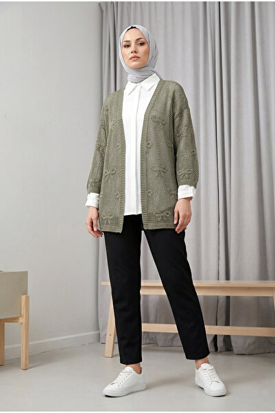 MODAQU Bow Pattern Knitwear Openwork Cardigan - Khaki