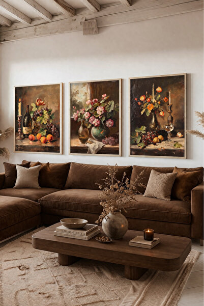 STARYUNA Σετ Τριπλών Πινάκων με Ξύλινο Πλαίσιο, με θέμα τη Νεκρή Φύση, τα Λου...