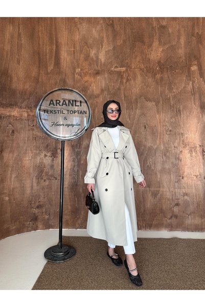 hacer ayaydın Kruvaze Collar Women's Trench Coat with Removable Belt and Buttons