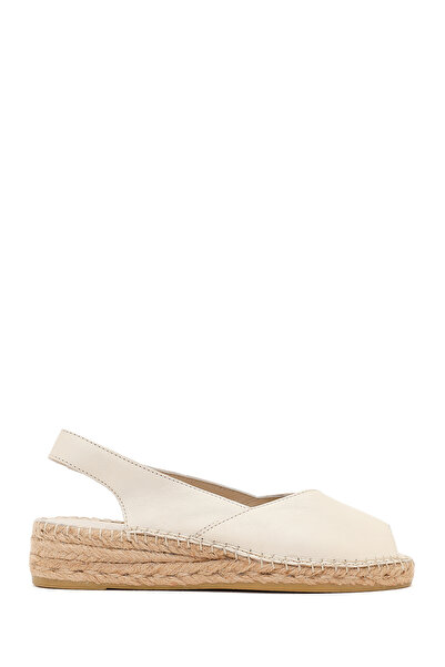 Derimod Women's Cream Thick Soled Leather Espadrille 26Sfd2057Ft